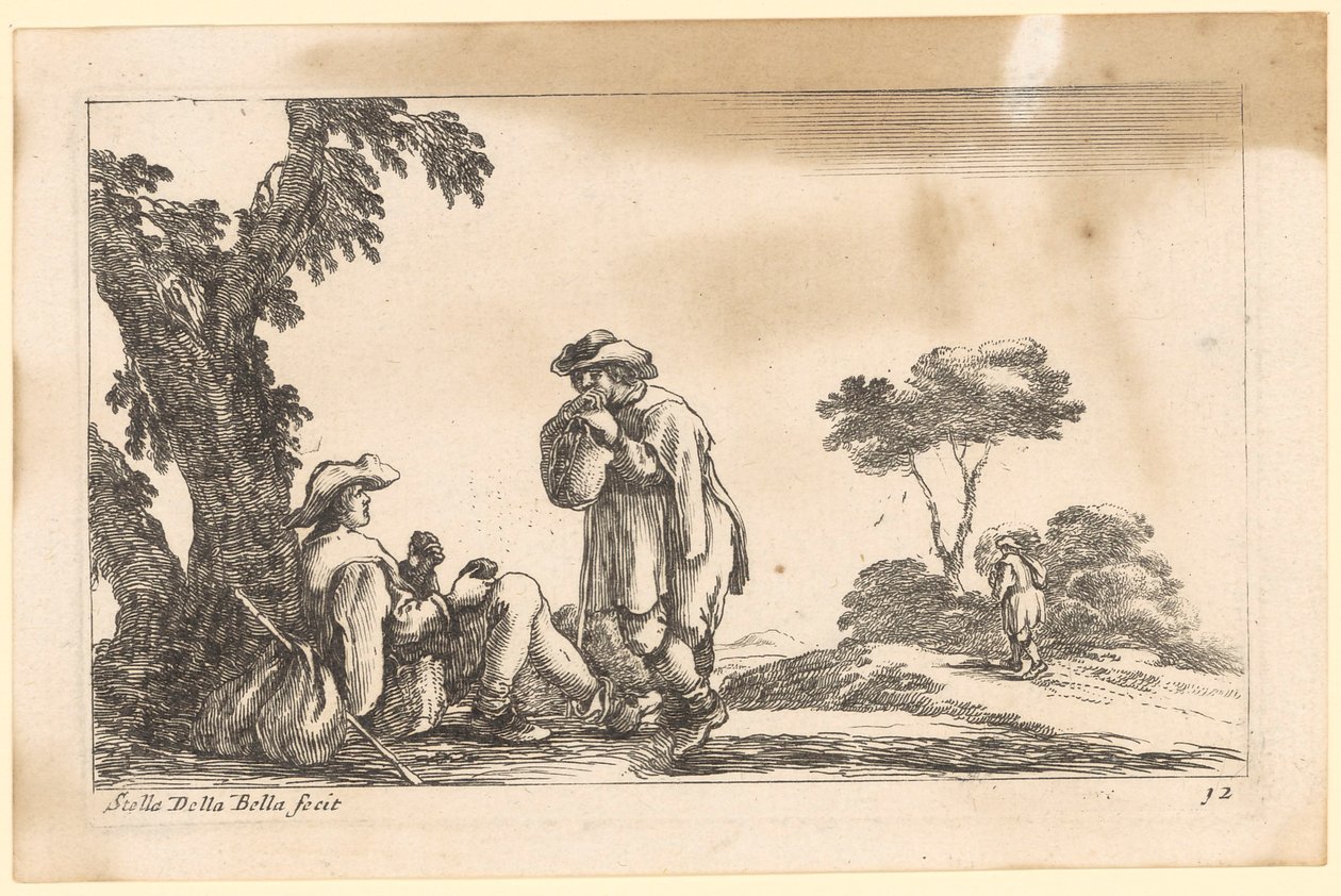 Dois peregrinos descansam junto a uma árvore de Stefano della Bella