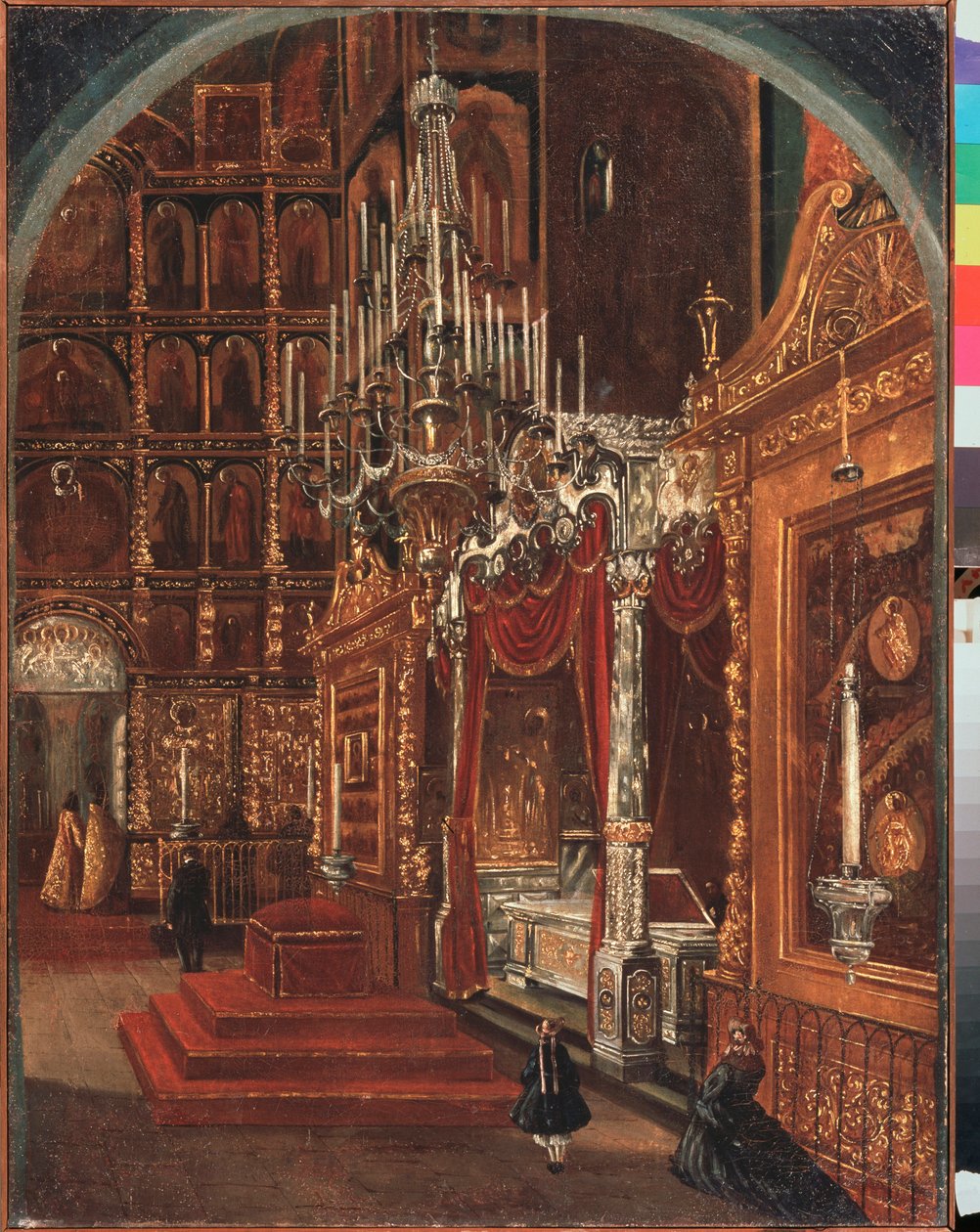 O interior da Catedral da Assunção em Yaroslavl (Rússia) - Interior da Catedral da Assunção em Yaroslavl - Pintura de Stepan Mikhailovich Shukhvostov (1821-1908), óleo sobre tela de Stepan Mikhailovich Shukhvostov