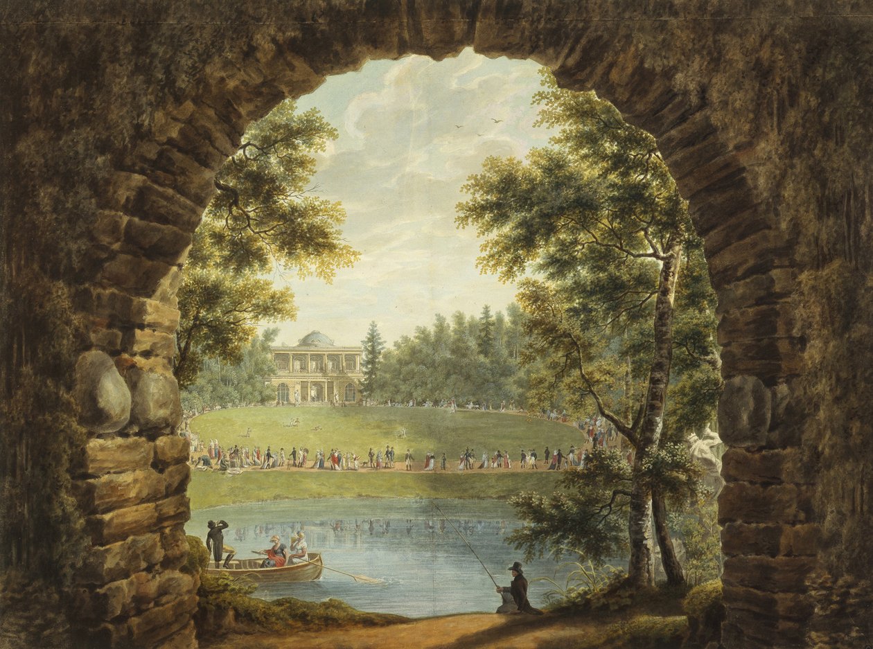 Vista da Dacha do Príncipe Stroganov perto de São Petersburgo de Stepan Philippovich Galaktionov