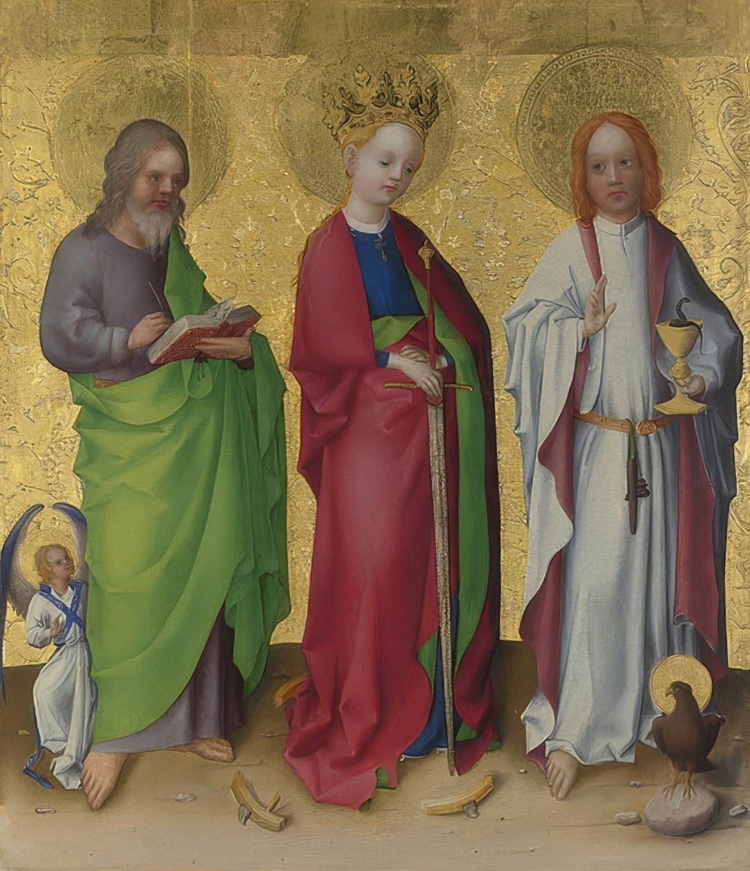 Santos Mateus, Catarina de Alexandria e João Evangelista. Por volta de 1450 de Stephan Lochner