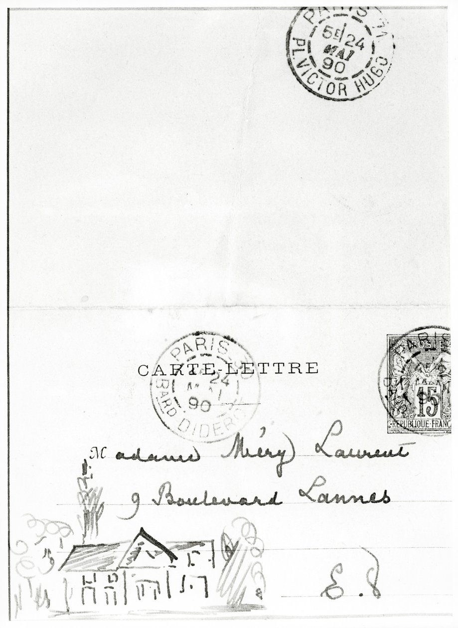 Envelope com desenhos de Stéphane Mallarmé para Méry Laurent, 1890 de Stephane Mallarme