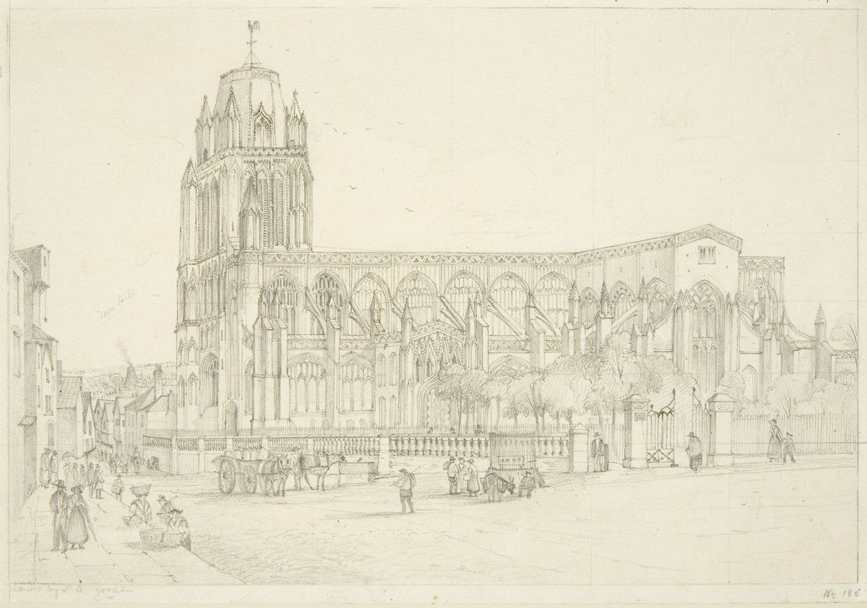 Vista Sul da Igreja de Santa Maria Redcliffe, c.1835 (lápis sobre papel) de Stephen C. Jones