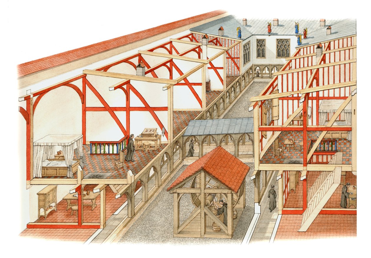 Tribunal dos Cónegos, Castelo de Windsor, c.1500-1535 (tinta e aguarela sobre papel) de Stephen Conlin