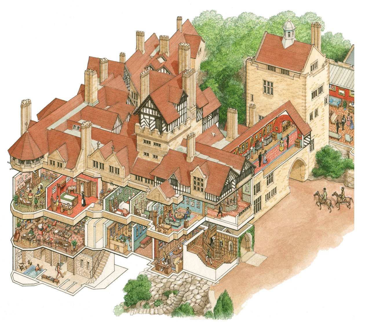 Cragside House, Northumberland, c.1872-1900 (tinta e aguarela) de Stephen Conlin