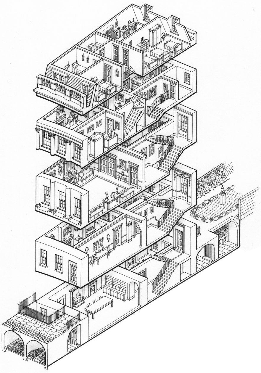 Casa georgiana em corte, c.1760-1790 (desenho de 2003) (tinta) de Stephen Conlin