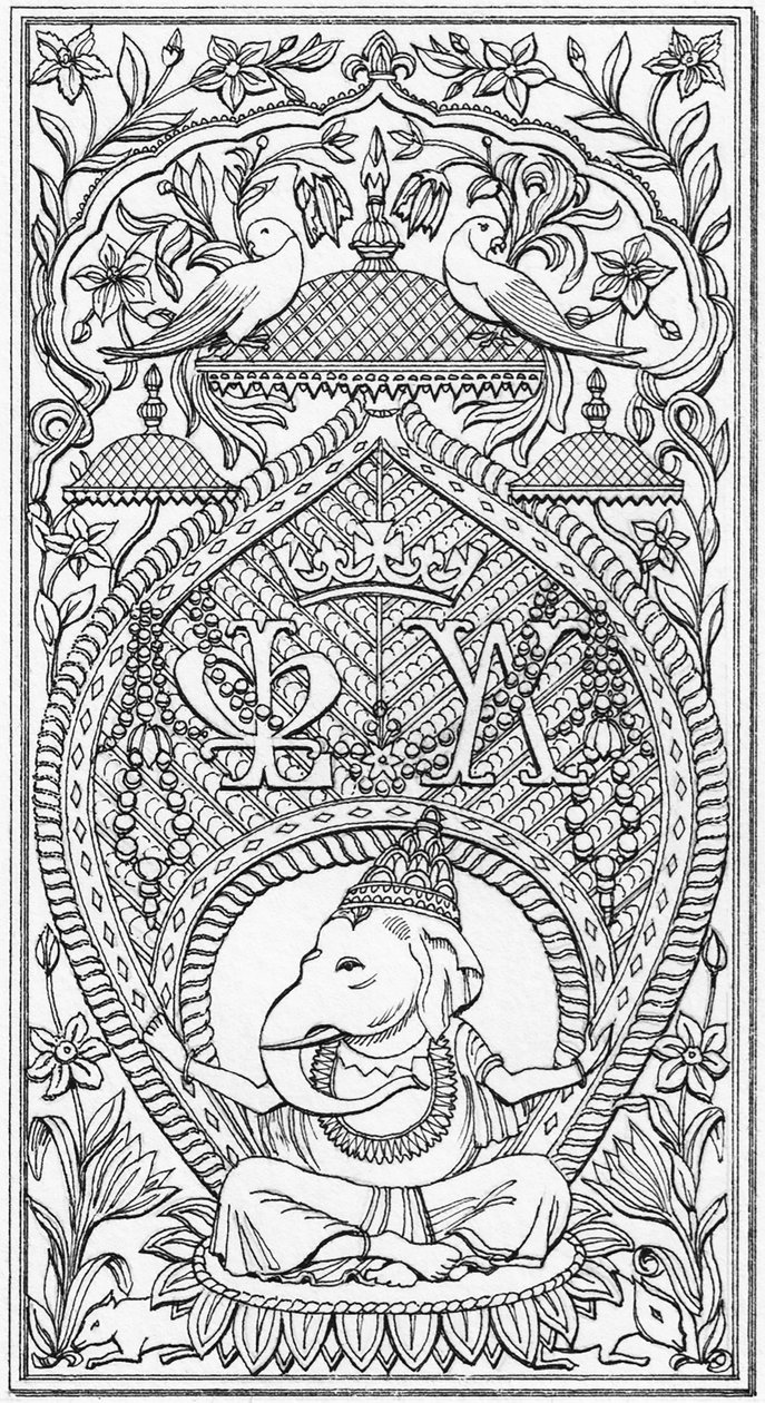 Painel indiano, Bagshot Park, Surrey, c.1880-2023 (desenhado em 1997) (tinta) de Stephen Conlin