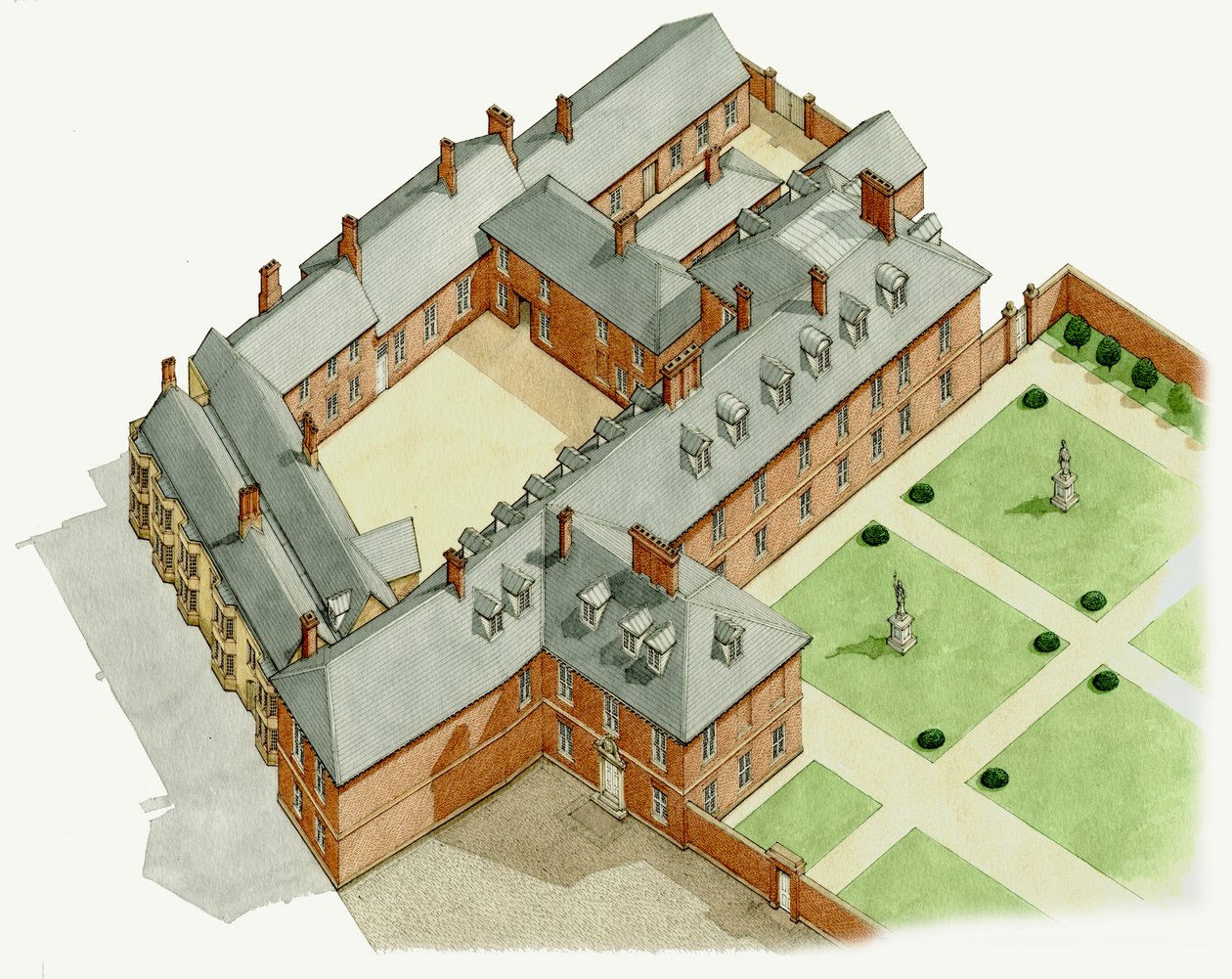 Palácio de Newmarket, Suffolk, c.1670-1683 (tinta e aguarela) de Stephen Conlin