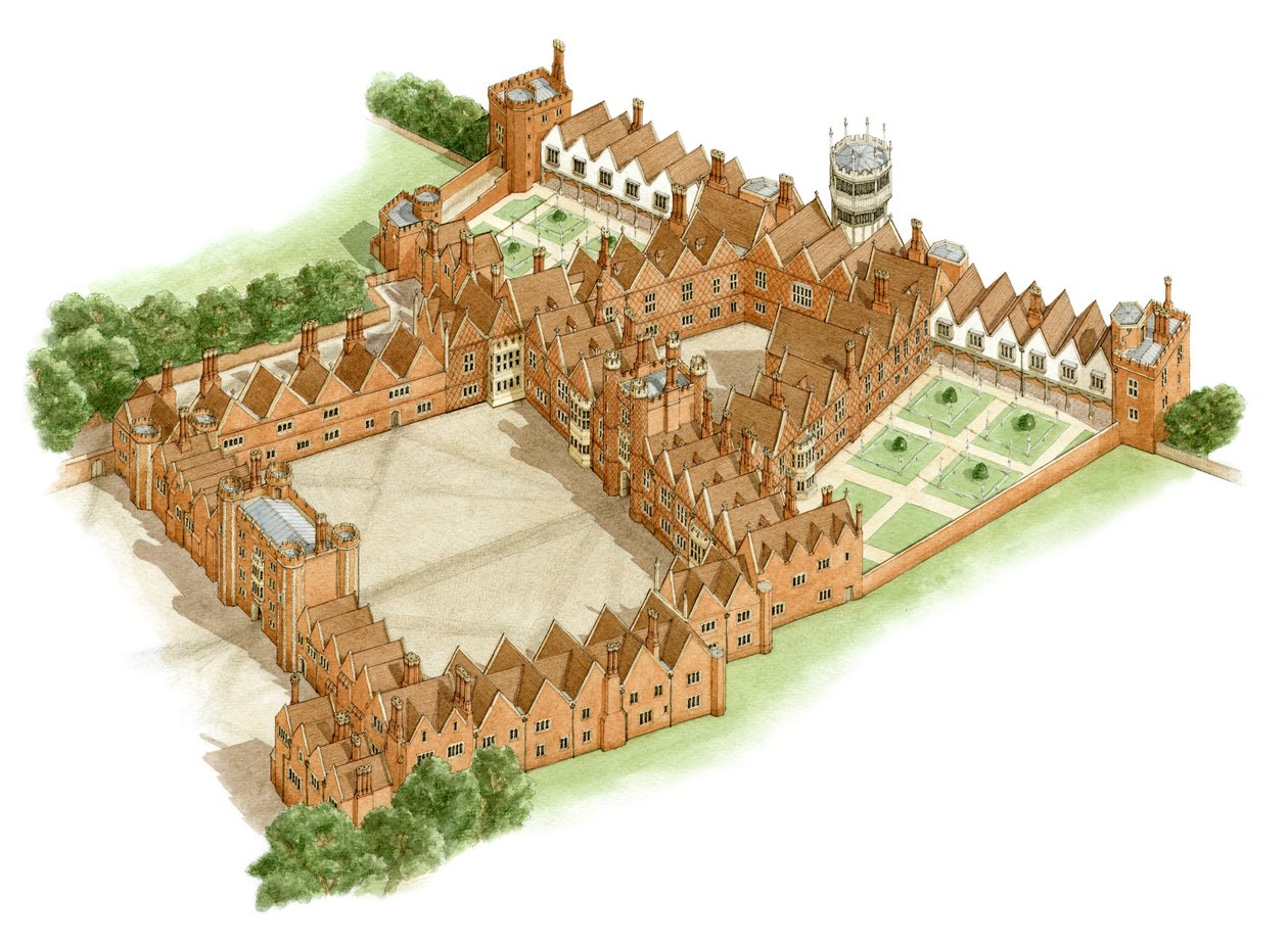 Oatlands Palace, Surrey, c.1540-1600 (tinta e aguarela) de Stephen Conlin