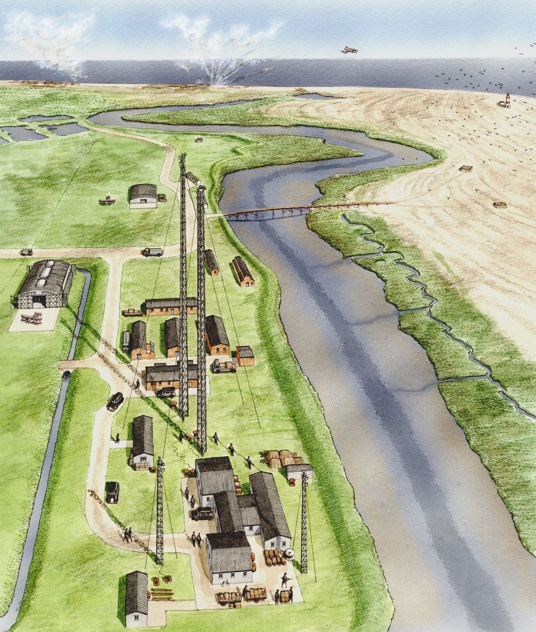 Orford Ness, Suffolk, c.1935-1945 (tinta, aerógrafo, aguarela) de Stephen Conlin