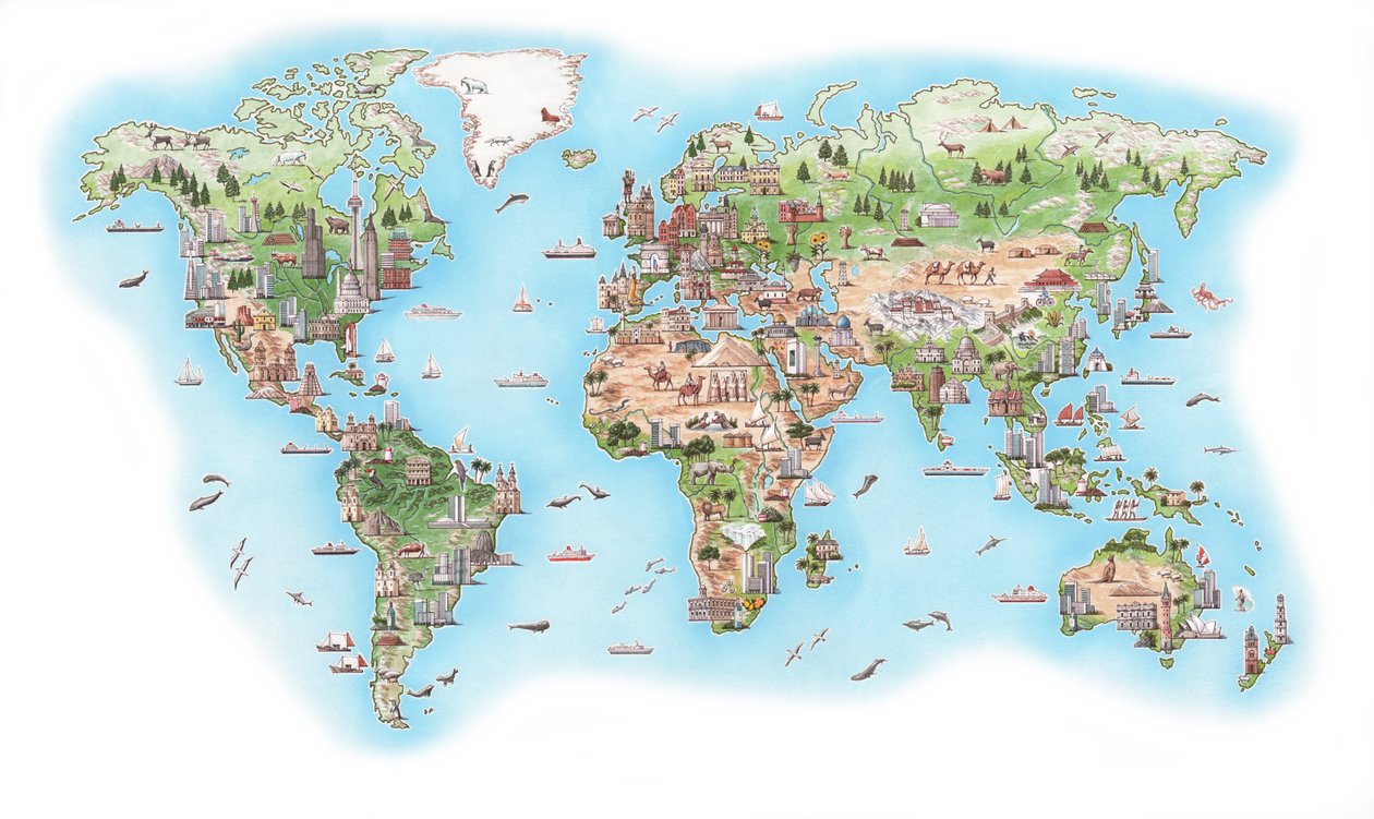 Atlas pictórico do mundo (desenhado em 1998) de Stephen Conlin