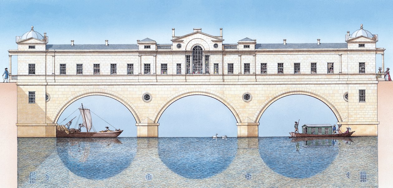 Pulteney Bridge, Bath, c.1774-1810 (tinta e aguarela) de Stephen Conlin