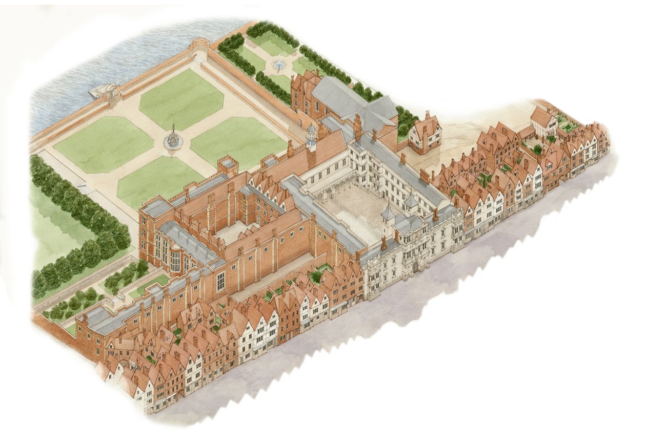 Somerset House, Londres, c.1609-1630 (tinta e aguarela) de Stephen Conlin