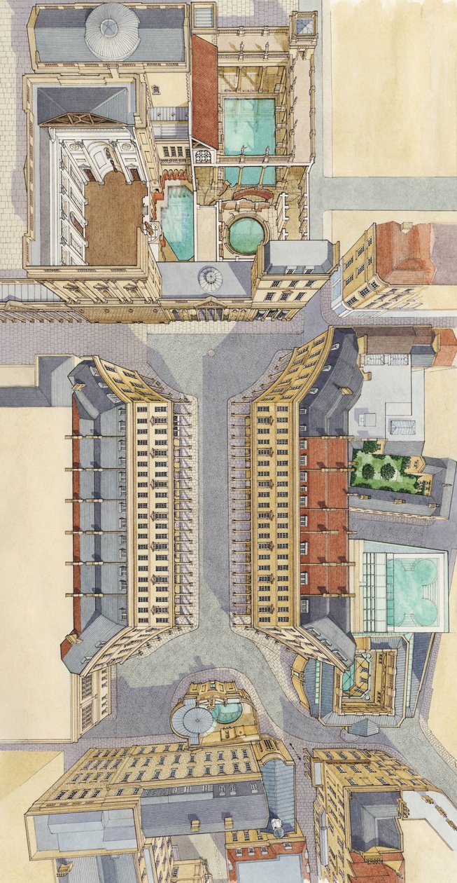 Fontes de Bath, c.2004-2023 (tinta e aguarela) de Stephen Conlin