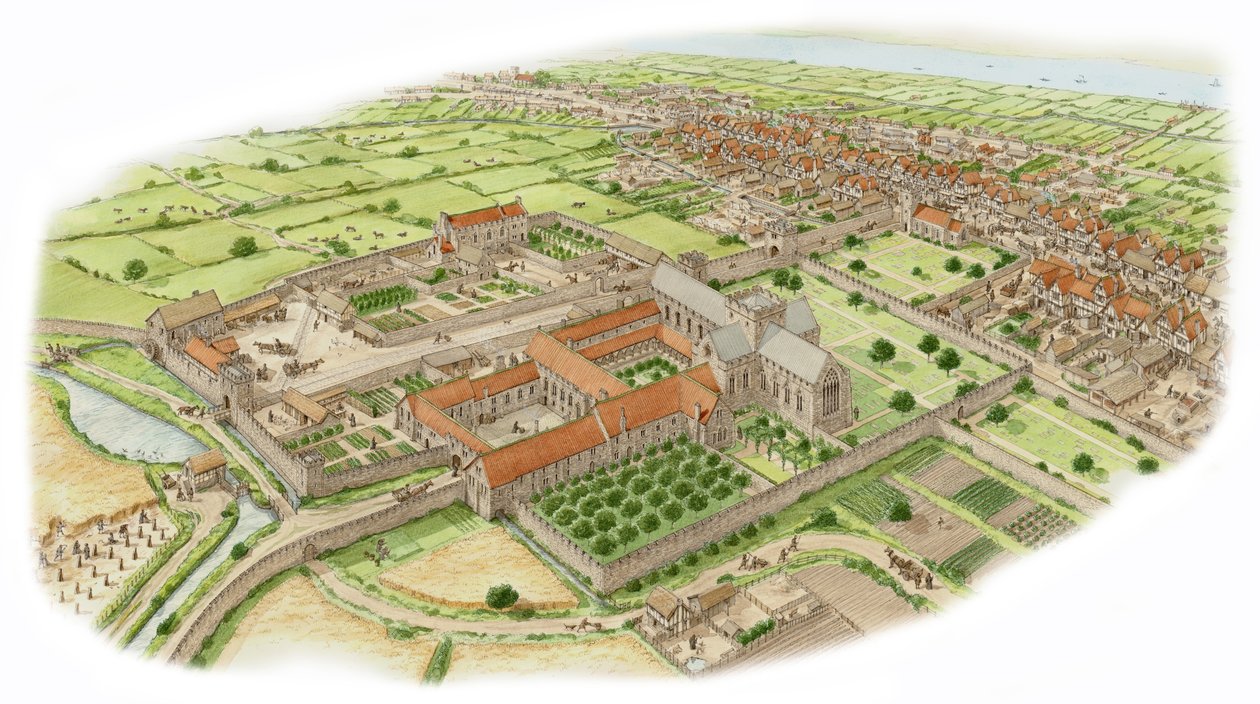 A Abadia de São Tomás, Dublin, c.1475-1525 (tinta e aguarela) de Stephen Conlin