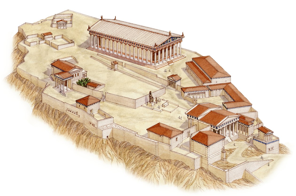 A Acrópole, Atenas, c.421 a.C.-380 a.C. (tinta e aguarela) de Stephen Conlin