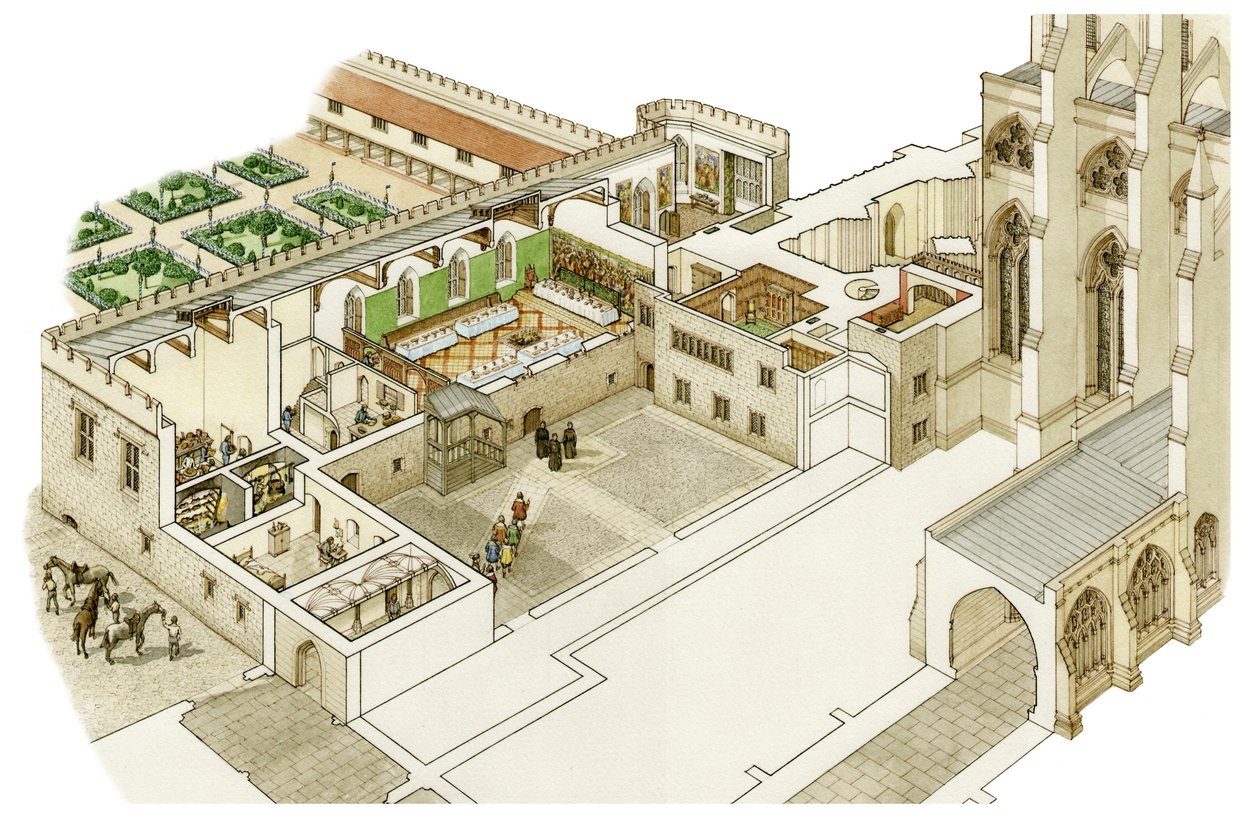 O Decanato da Abadia de Westminster antes da Reforma, c.1520-1535 (tinta e aguarela) de Stephen Conlin