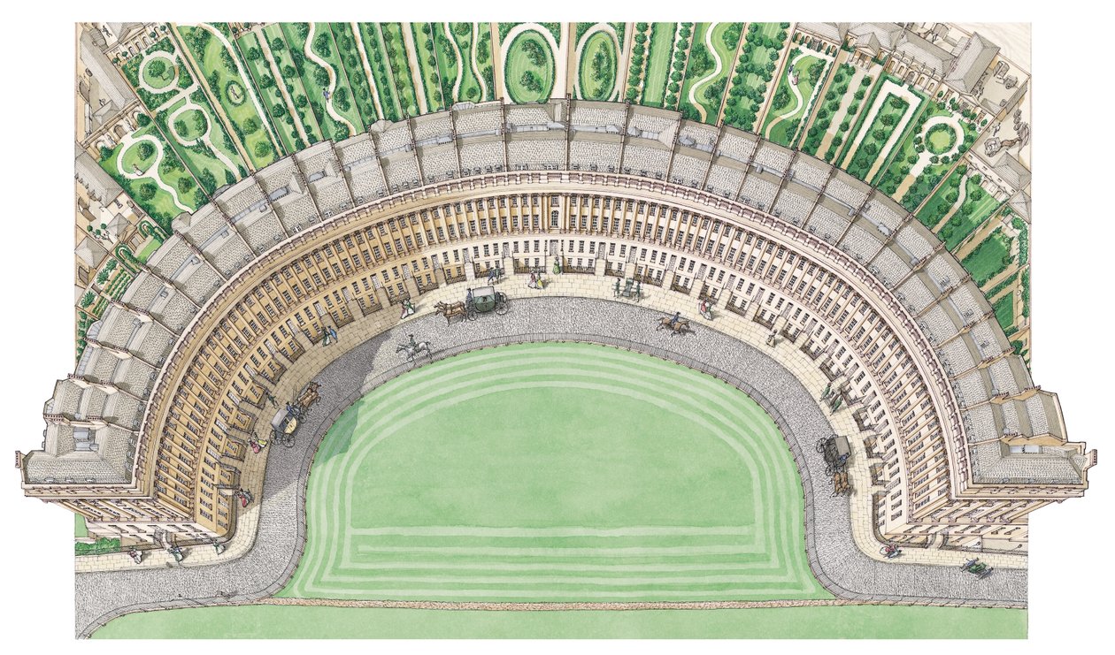 The Royal Crescent, Bath, c.1780-1800 (tinta e aguarela) de Stephen Conlin
