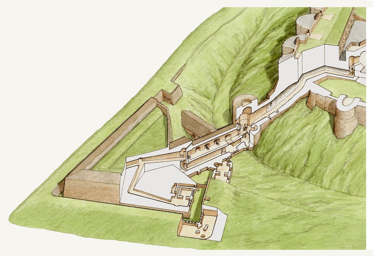 The Spur, Castelo de Dover, Kent, c.1800-2023 (tinta e aguarela) de Stephen Conlin