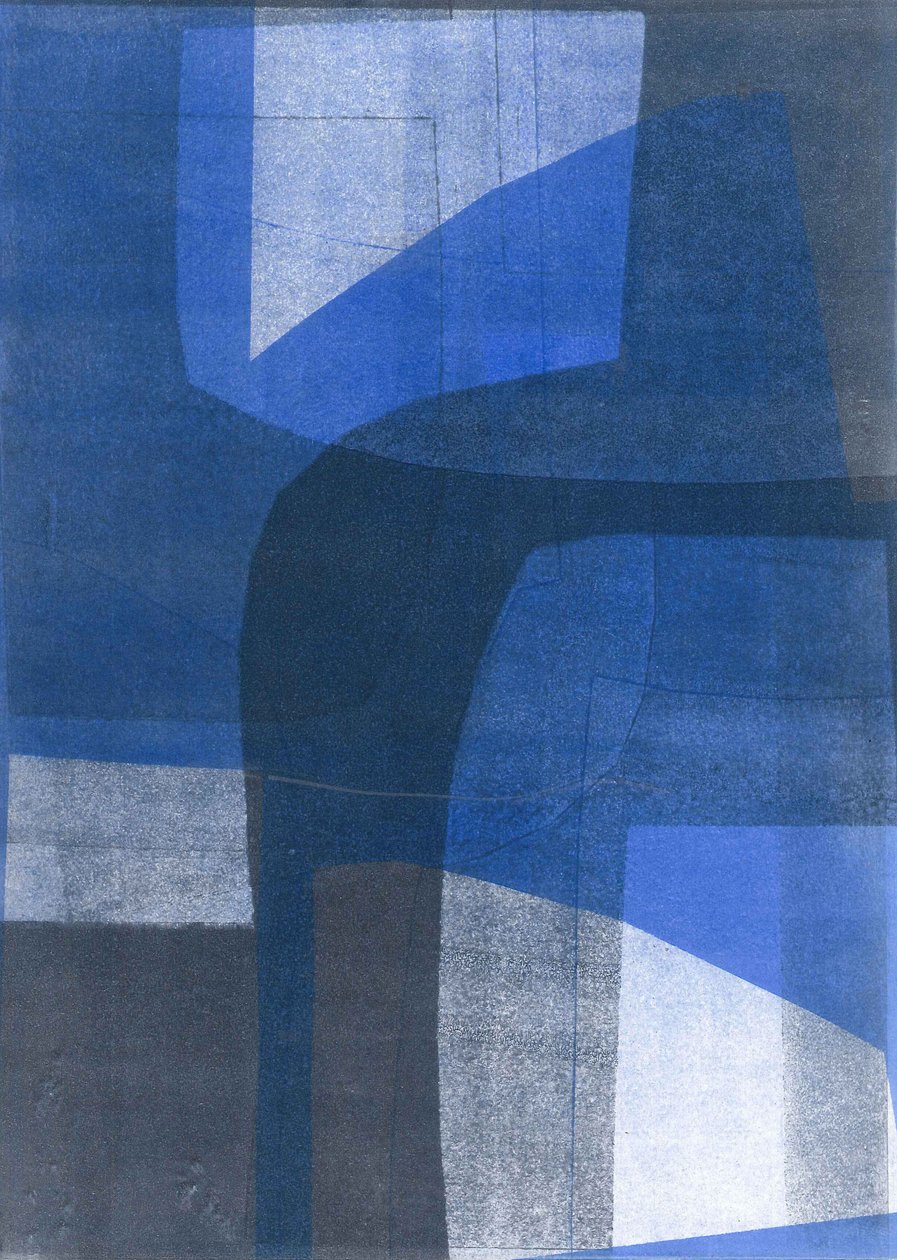Arcos azuis VI, 2015 (mono-impressão sobre papel) de Stephen Dow
