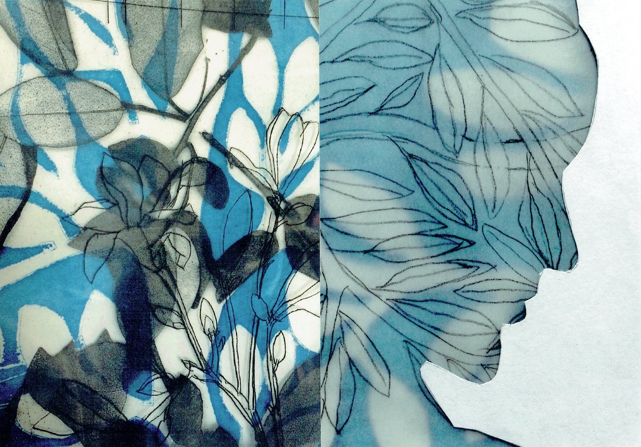 La Foret IX, 2017 (mono-impressão e colagem) de Stephen Dow