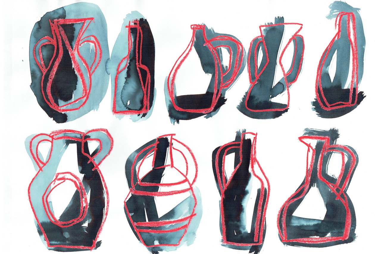 Nine Vessels, 2016 (pastel de óleo e tinta de tecido sobre papel) de Stephen Dow