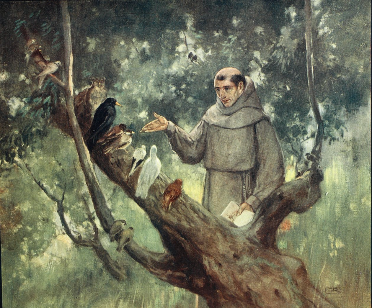 São Francisco pregando aos pássaros, ilustração de 