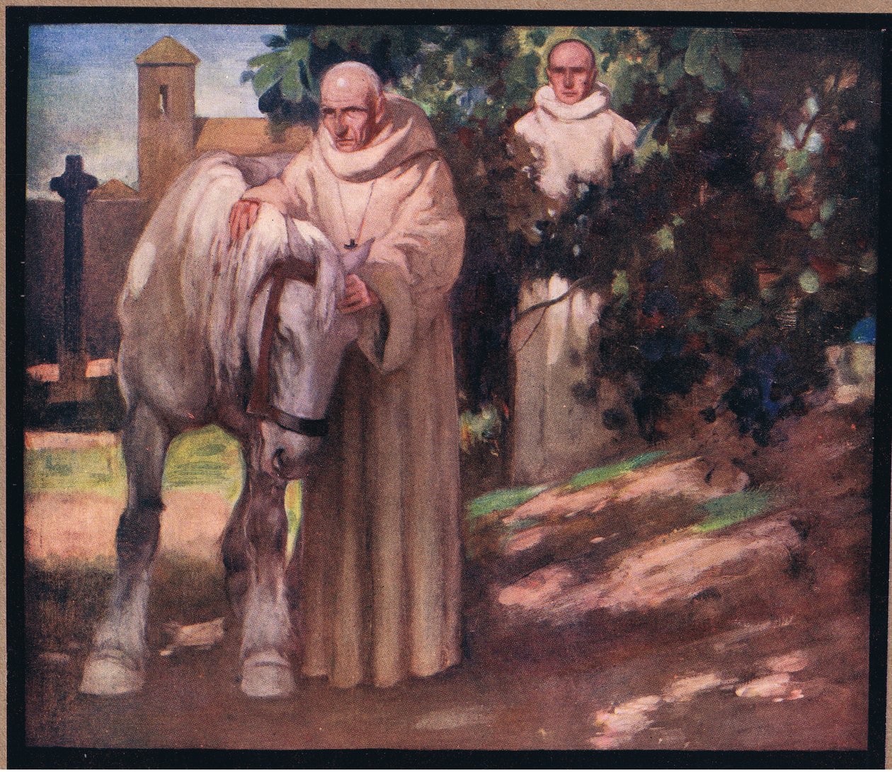 São Columba e o cavalo branco (lito colorido) de Stephen Reid