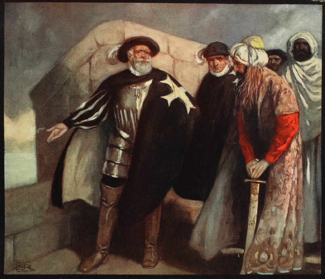Os Cavaleiros da Cruz Branca no Forte de Santo Angelo, ilustração de 