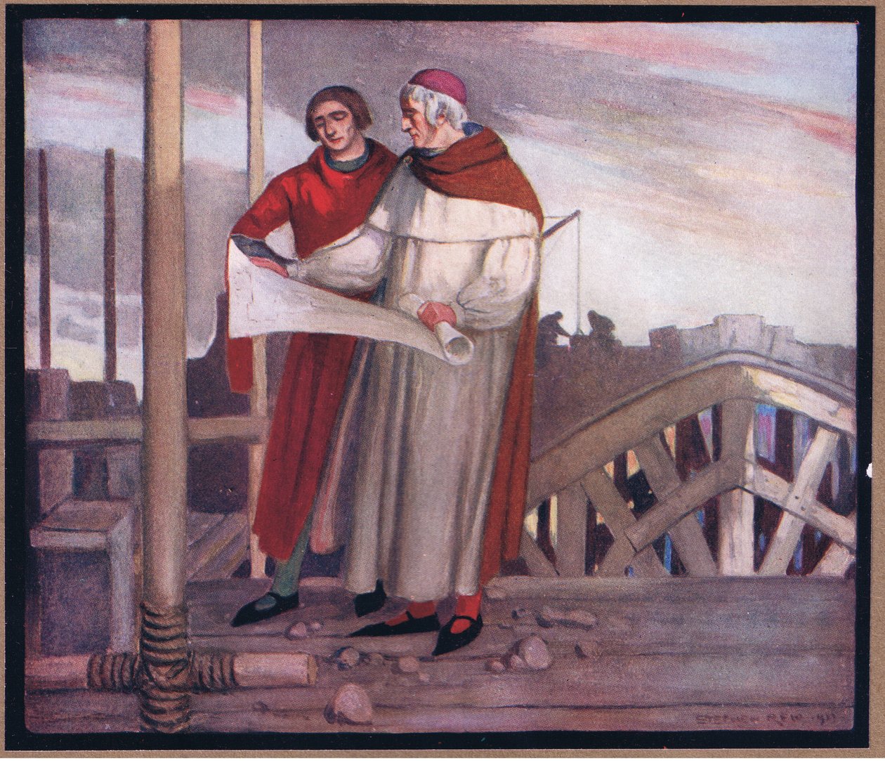 O edifício da Catedral de Winchester (cor litho) de Stephen Reid
