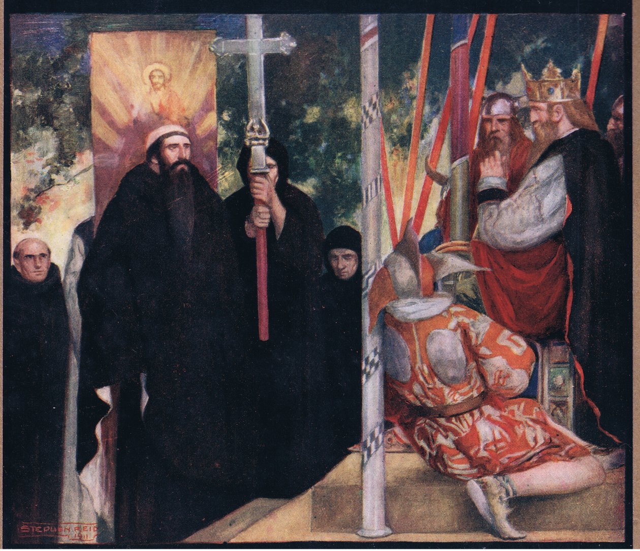 A recepção de Santo Agostinho por Ethelbert (cor litho) de Stephen Reid