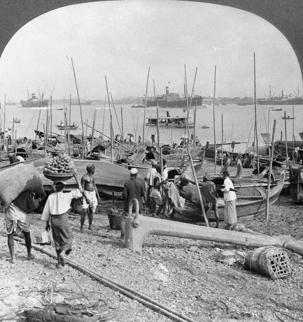 Porto de Rangum no rio Irawaddy, Birmânia, 1908 de Stereo Travel Co