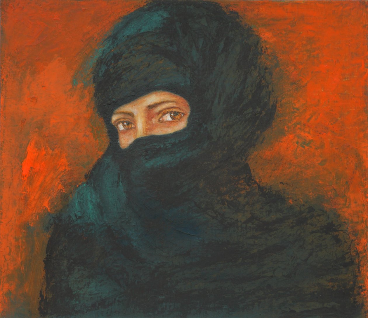 Um véu negro - tempos conturbados, 2011 (óleo sobre papel) de Stevie Taylor