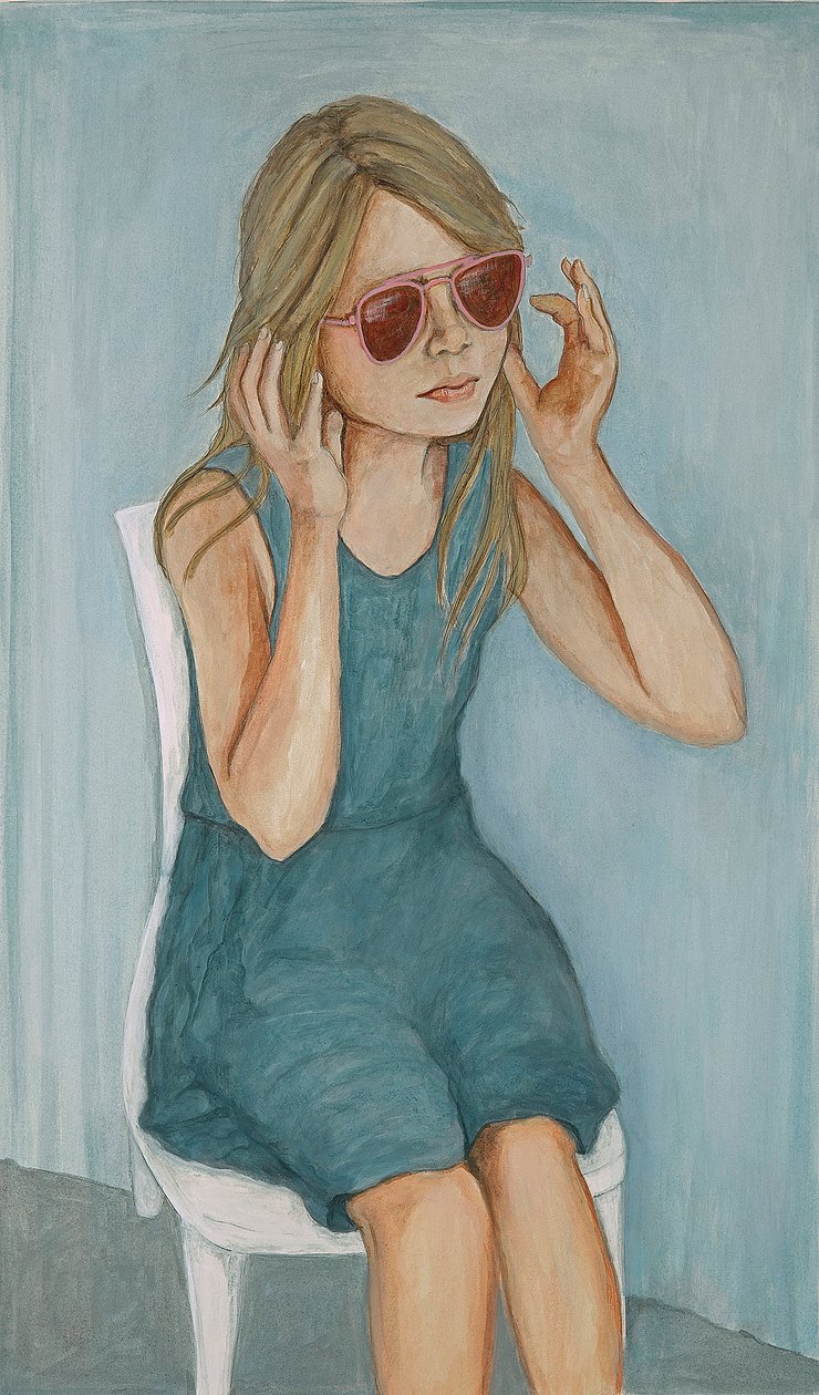 Garota de óculos de sol, 2017 (caneta e tintas e lavar no papel) de Stevie Taylor