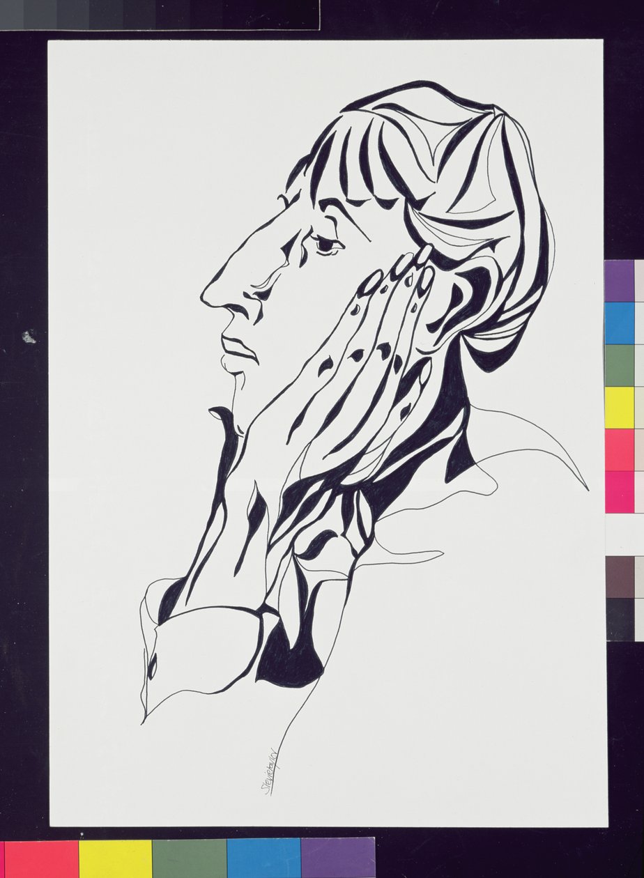 Retrato de Aubrey Beardsley (1872-1898) inspirado na fotografia de Frederick Evans (1853-1943), 1998 (ponta de fibra no papel) (ver 87437) de Stevie Taylor