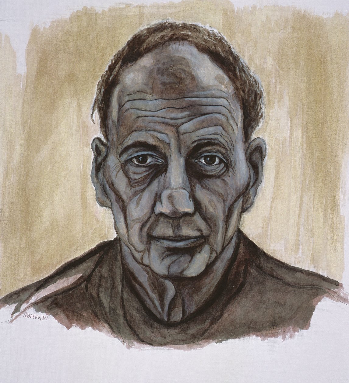 Retrato de Frank Auerbach, 2002 (tinta indiana e lavagem sobre caneta e lápis sobre papel) de Stevie Taylor
