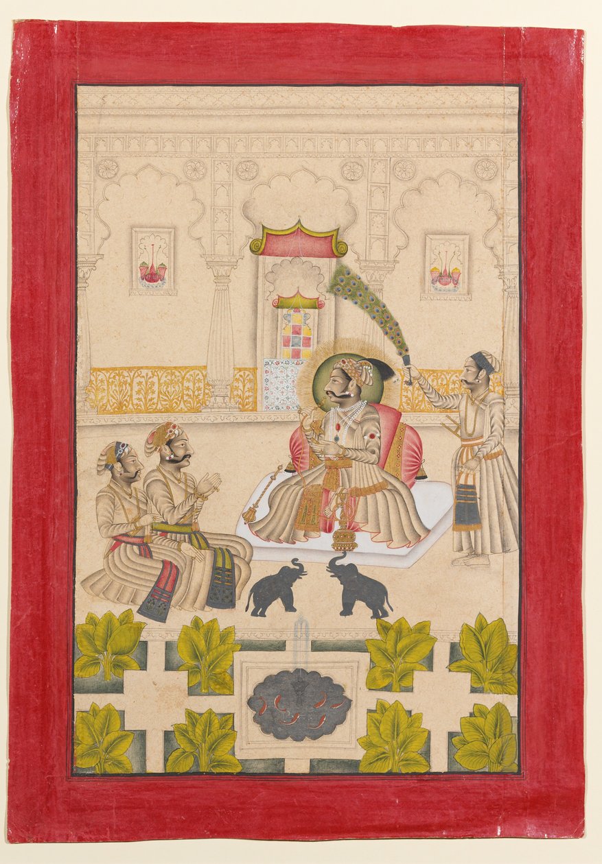 Maharana Amar Singh II é mostrado dois elefantes de prata de Stipple Master