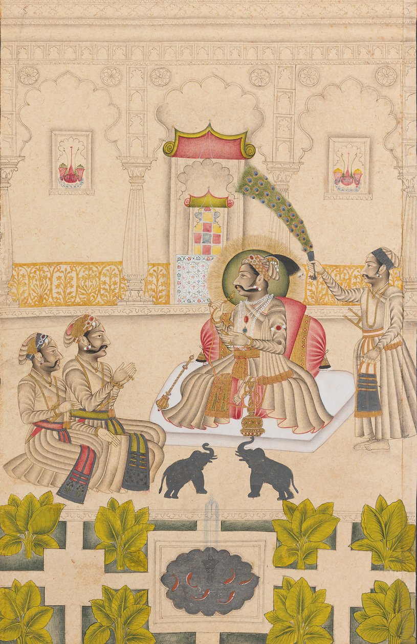 Maharana Amar Singh II é Mostrado Dois Elefantes de Prata, ca. 1705 de Stipple Master