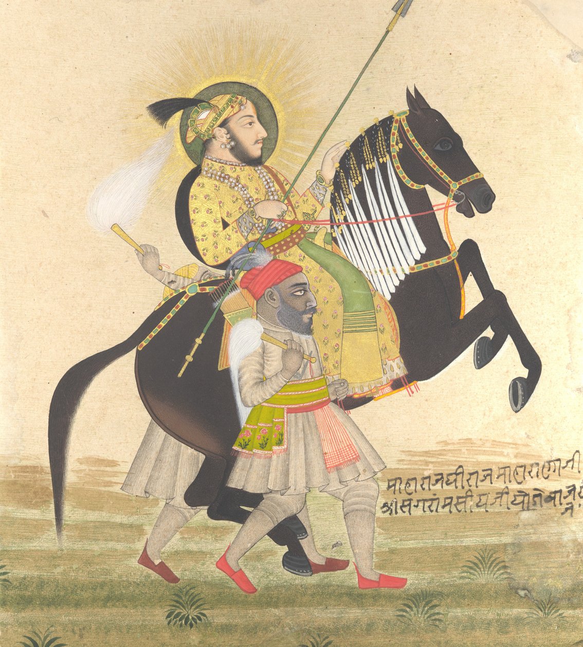 Maharana Sangram Singh Montando um Garanhão Prêmio, ca. 1712 de Stipple Master