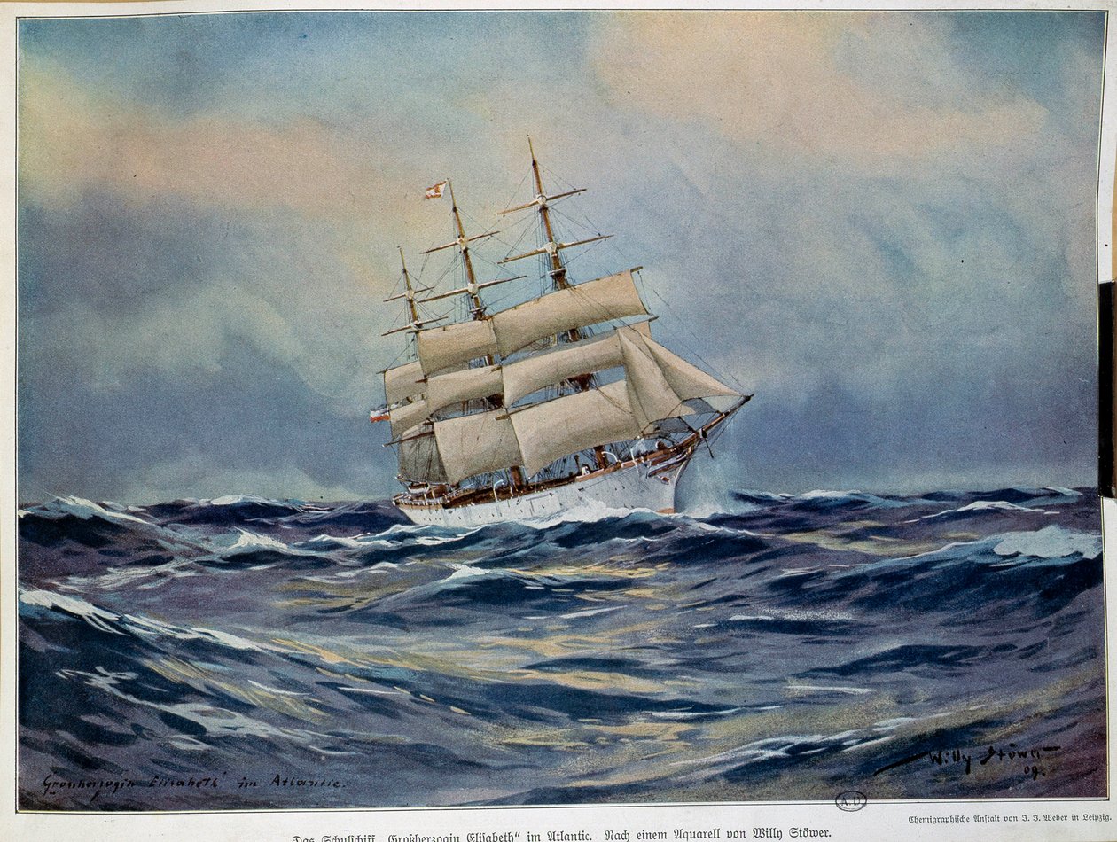A Vela da Grã-Duquesa Elisabeth Watercolour por Willy Stower (1864-1931). 1909. Paris, Artes Decorativas de Willy Stoewer 