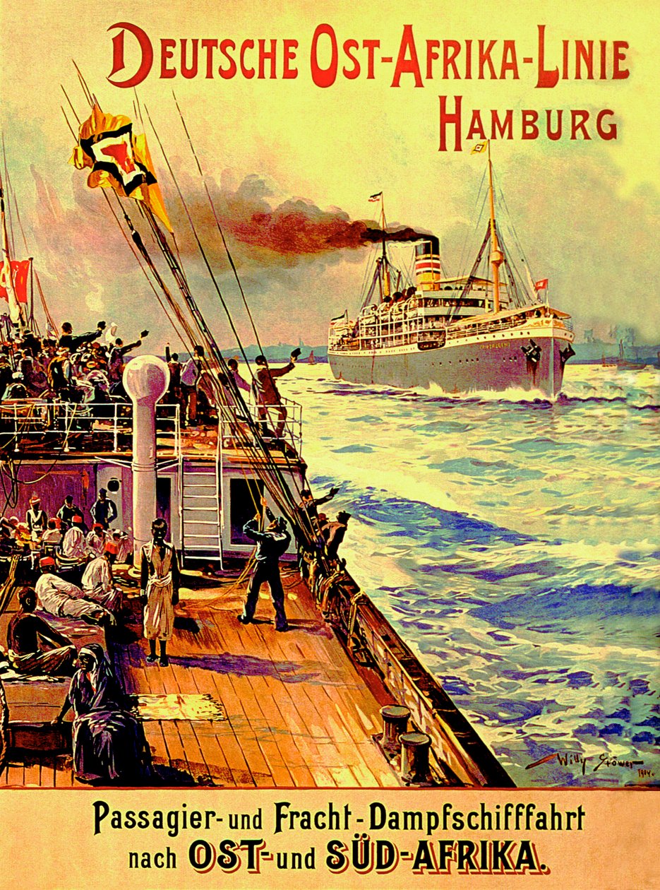 Cartaz publicitário da Linha Alemã da África Oriental, Hamburgo, 1904 de Stoewer Willy