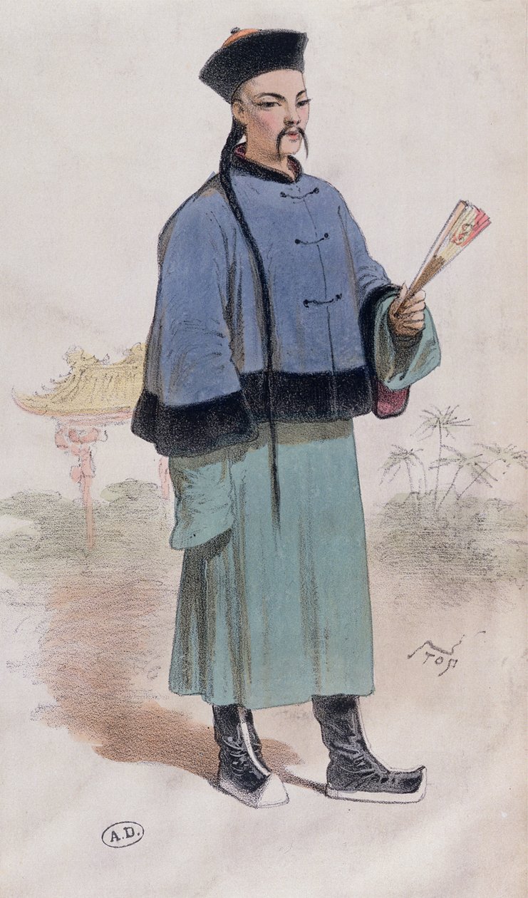Mandarim em um casaco de peles aparadas com ventilador, c.1860 de Stop