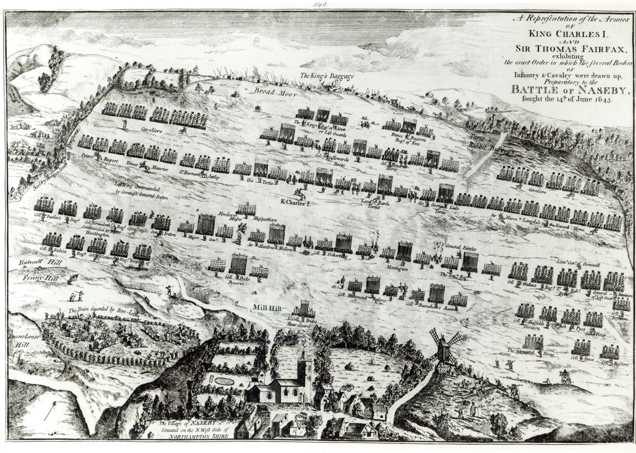 Preparação para a Batalha de Naseby, travada em 14 de junho de 1645, publicada em "A História e Antiguidades de Naseby" por John Mastin, 1792 de Streeter