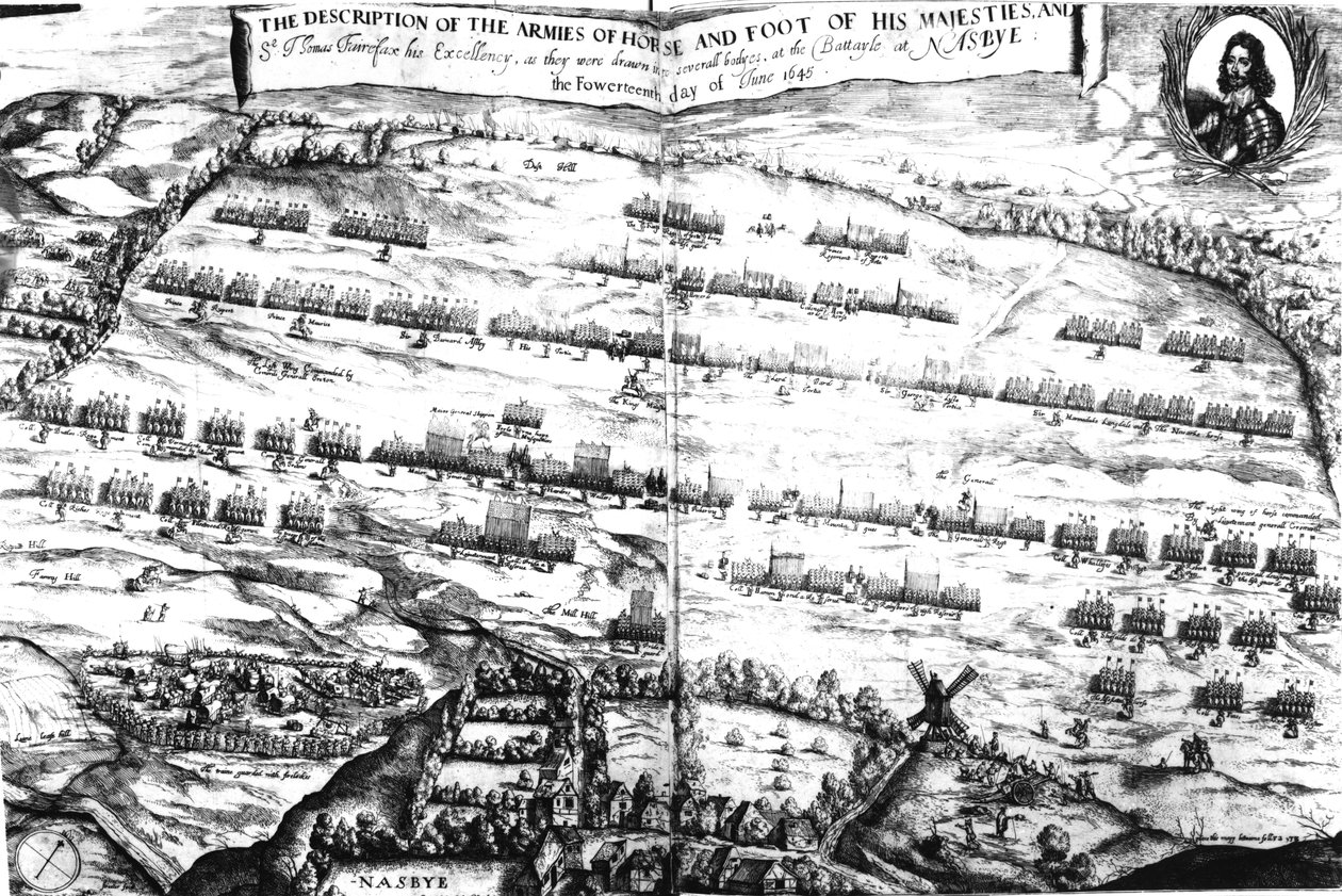 A descrição dos exércitos de cavalos e os pés de suas majestades na batalha de Naseby, 14 de junho de 1645, publicado pela primeira vez em &39;Anglia Rediviva&39; por Joshua Sprigge em 1647 de Streeter