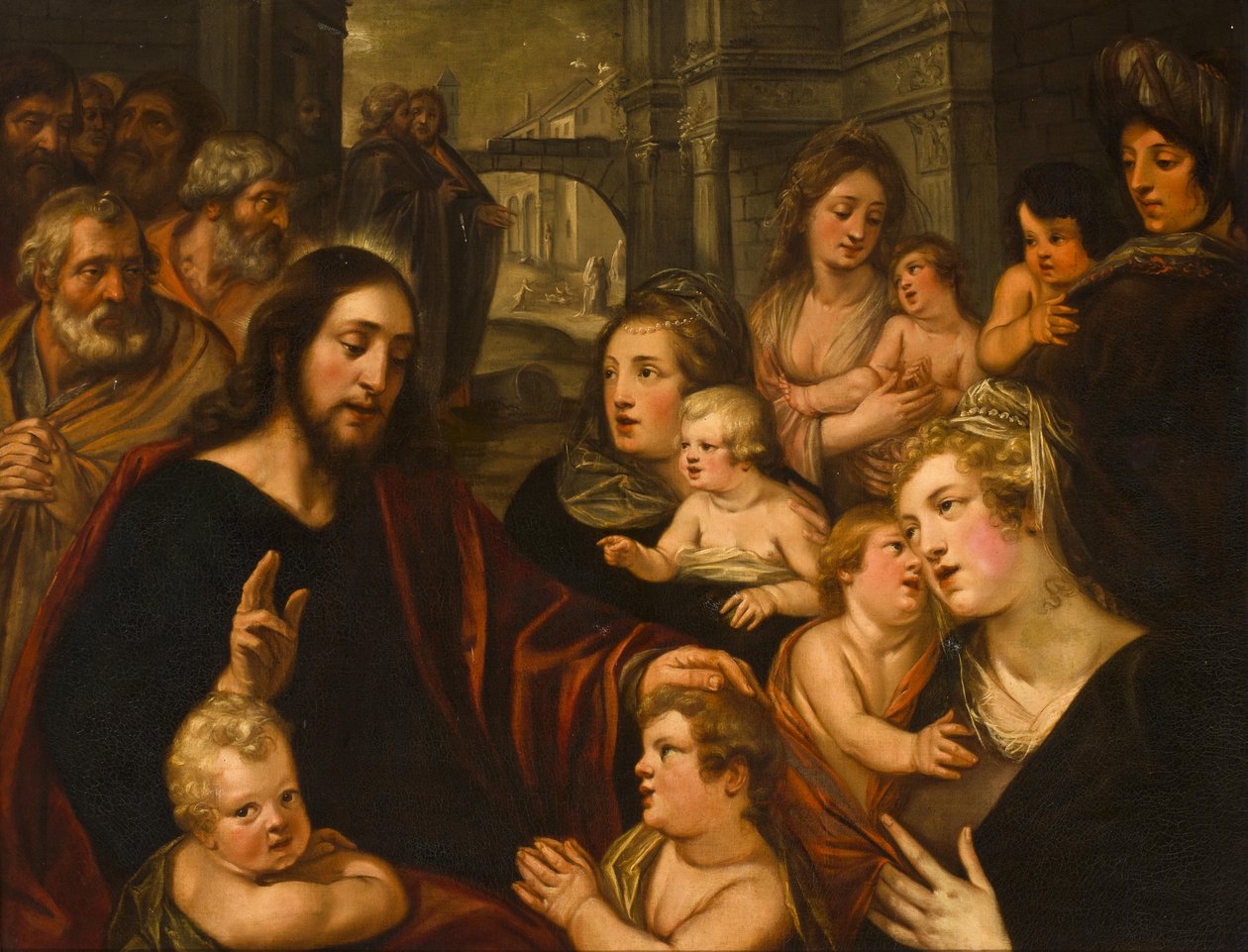 Cristo abençoa as crianças de Studio of Artus Wolfaerts