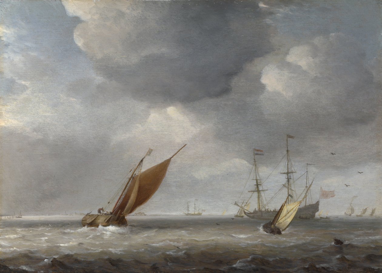 Pequenos vasos holandeses em uma brisa de Willem van de Velde the Younger