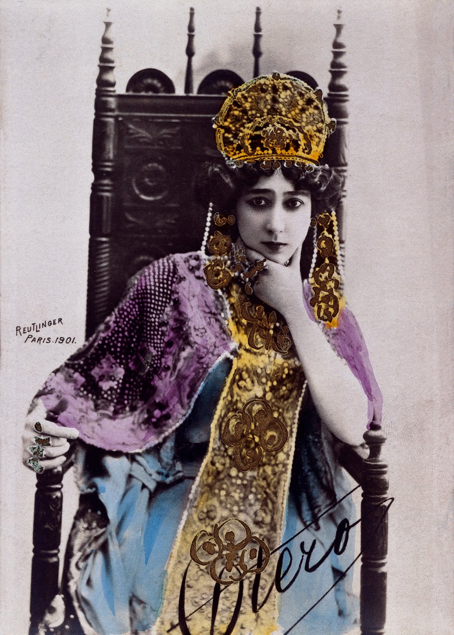 Retrato de Caroline (La Belle) Otero (1868-1965), cartão postal com autógrafo de Studio Reutlinger