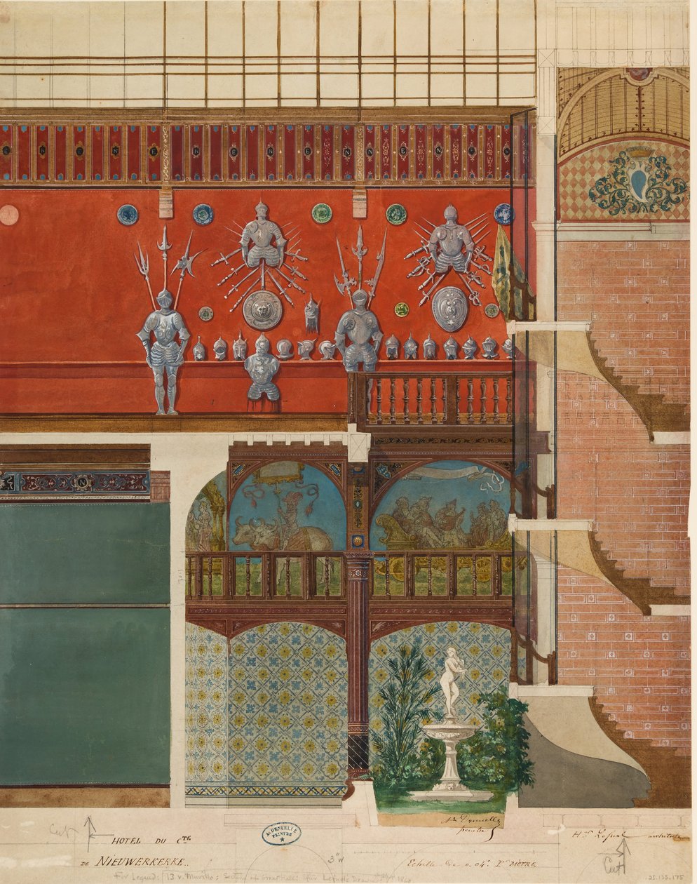 Desenho Arquitetônico do Interior da Casa do Conde de Nieuwerkerke, ca. 1870. de Studio of Hector Martin Lefuel.