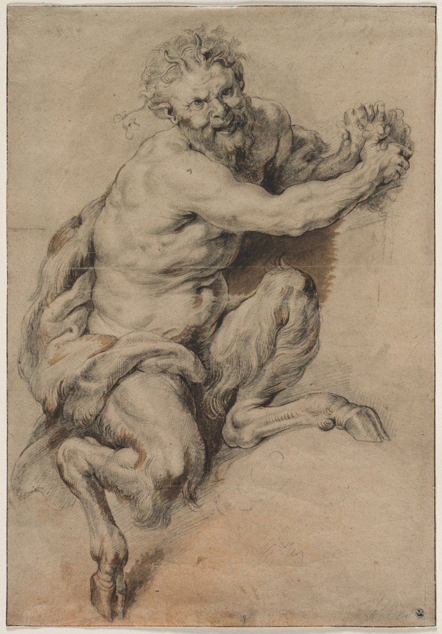Um fauno agarrando um cacho de uvas de Studio of Peter Paul Rubens