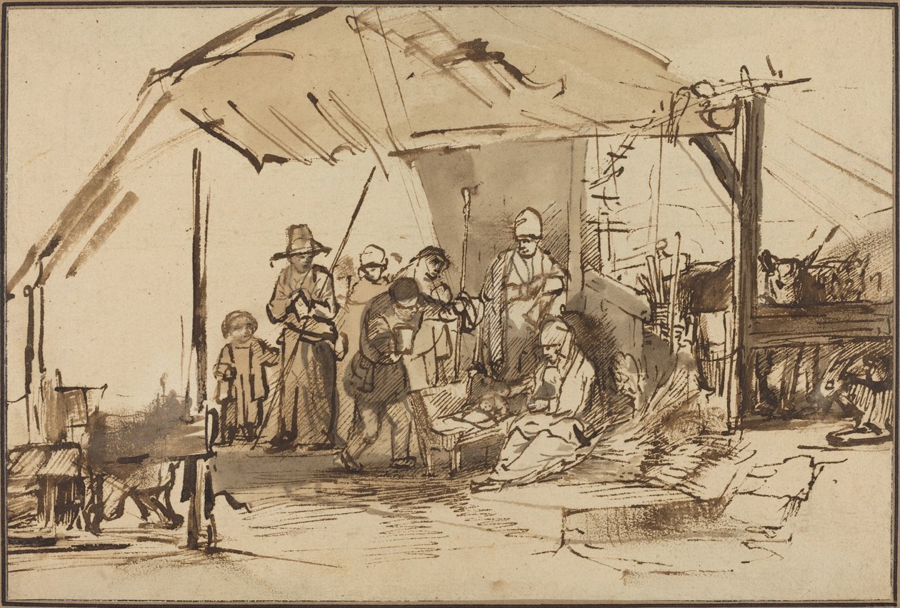 A adoração dos pastores de Studio of Rembrandt van Rijn