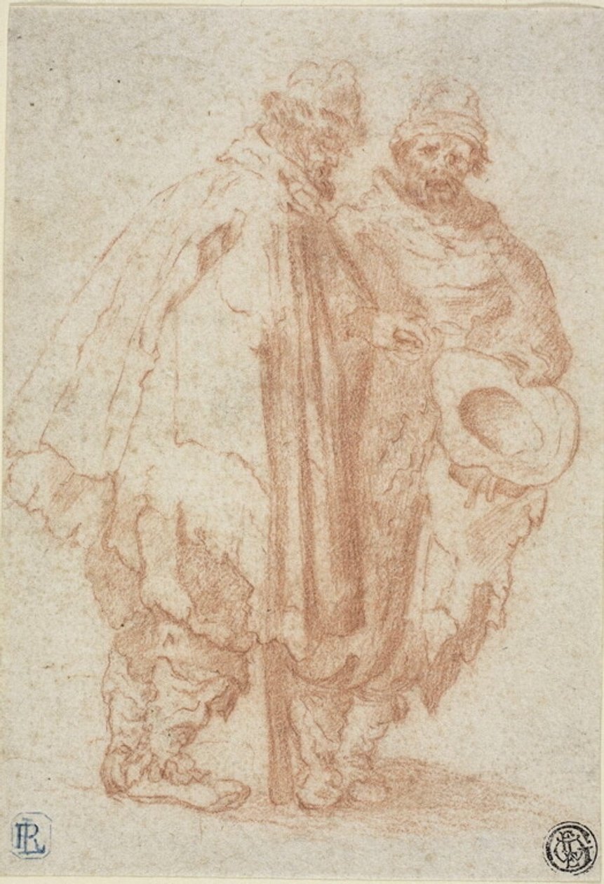 Dois homens barbudos com capas esfarrapadas de Style of Jacques Callot